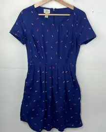Levi's Women's Short Sleeve Horse Print Dress Blue Pocket size Small Petite