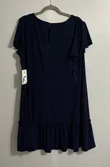 Julian Taylor Navy Blue Flutter Sleeve Ruffle Hem Shift Dress Plus Size 2X