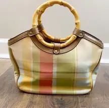 Relic plaid bamboo handle tote