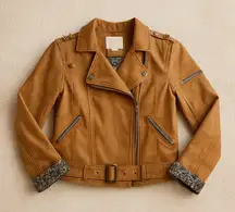 Thread & Supply Tan Camel Brown Faux Leather Moto Jacket