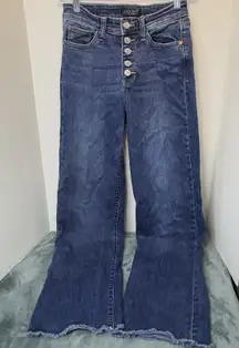 Judy Blue High Waist Button Fly Wide Leg Raw Hem Denim Jeans 3/26 Retro