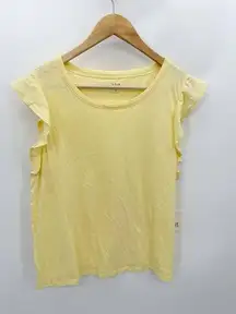 ANA A New Approach Yellow Flutter Sleeve Ruffle Top Women's Size Medium M NWT