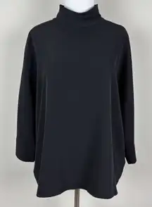 Uniqlo Blouse‎ Top Womens Large Black Boxy Relaxed Fit 3/4 Sleeve Stretch Office