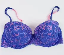 Pink Victoria's Secret Lined Pushup Lace Bra