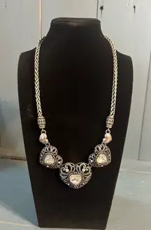 Silver-tone and Rhinestone Heart Statement Necklace