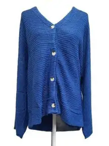 L. Love Oversized Sweater Womens Size Large Blue V Neck Button Up Cardigan NWT