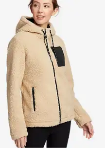 Eddie Bauer Women’s Chilali Fleece Full Zip Jacket Hooded Sherpa in Beige 2XL