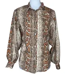 Catherine Malandrino Animal Print Button Down Long Sleeve Collared Blouse XS