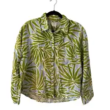 Sigrid Olsen Tropical Print Long Sleeve Button Up Linen Blouse Size M