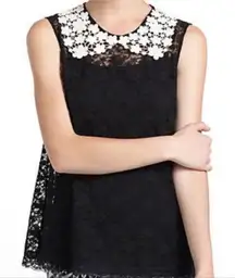 By Eloise Elegant Black Lace Top with White Floral Collar.    Size-Small