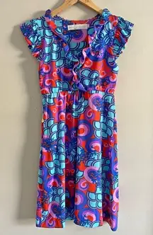 TRACY NEGOSHIAN colorful coastal seaside beach chic ruffle sleeve jersey dress