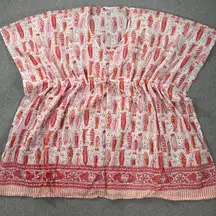 Sievya Coverup Swim Tunic Pink Fish Travel Resort Beach Drawstring Cotton