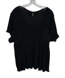 Agnes & Dora Black Pleated Stretch Babydoll Fit Blouse NWT Stretchy Oversized S