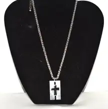 Enchanting Stainless Steel Ion-Plated Black Dog Tag Cross 22" Unisex Necklace