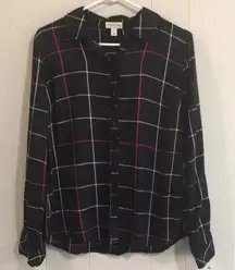 2/$15 Maison Jules Plaid Button Front Size M