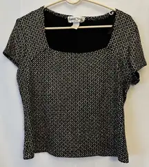 Ronni Nicole by Ouida Blouse Womens M Black Silver Metallic Glitter Cropped Y2K