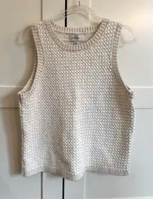 Evereve Sweater Tank Cable Knit Sleeveless Cream Beige Neutral Large