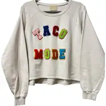 Judith March Taco Mode Chenille Varsity Patch Sweatshirt Off White Cotton Large
