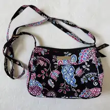 Vera Bradley Alpine Floral Small Crossbody Purse Black Purple Blue