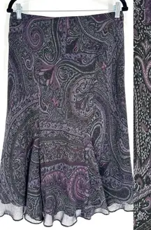 Vintage Y2K Chaps Black Purple Floral Midi Skirt Size M‎ Goth Witchy Whimsical