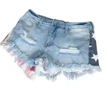 Red White & Blue Stars Flag Style Denim Jean Shorts Women’s 4 USA Distressed fit