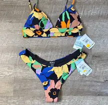 NWT Roxy Multicolor Floral Bikini Top Size Large & Cheeky Bottom Size XL