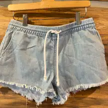 Aerie Drawstring Frayed Denim Shorts