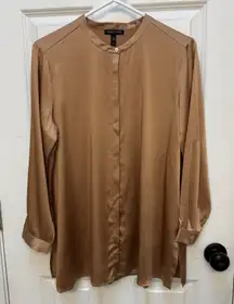 Eileen Fisher Shirt Silk Spandex Button Up Long Sleeve Top Women’s S/P Brown