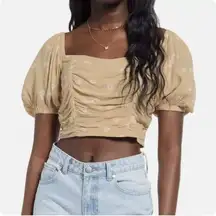 B.P. Nordstrom Cropped Tan Floral Smocked Back Ruched Cottagecore Top Size 3X