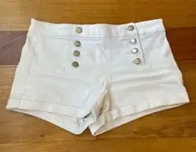 Almost Famous White High Rise Shorts w Button Details, Cuffed Hems & Faux Pocket