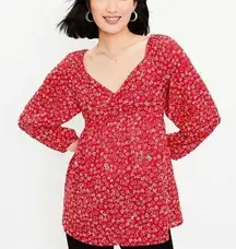 LOFT, New, Heart Red Cinched Sweetheart Neck Puff Blouson Sleeve Top, Size 8