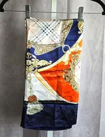 Zara Blue Orange Floral Satin Silk Patterned Square Scarf