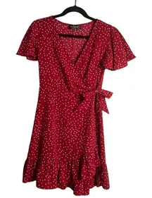Rellipop Polka Dot Wrap Dress‎ Flowy Ruffle Trim Red and White Small