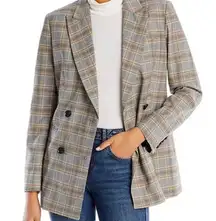 BCBGMaxAzria Plaid Belted Long Blazer with Shoulder Pads, Womens XL, NWT