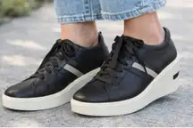 Linea Paolo black leather wedge sneaker size 6.5