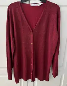 Mims Cole Womens Metallic Silk Red Lightweight‎ Cardigan Sweater, Size L