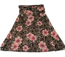 Vintage Y2K Floral A-Line Skirt Brown Pink Swirl 2000s Indie Boho Fairycore