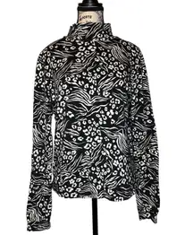 Anthropologie Adventurer Mock Neck Top Black White Print Long Sleeve‎ Large EUC