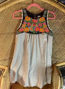 EUC Women’s THML Boho Preppy Sleeveless Embroidered & Striped Dress Sz S 🦋💖🌴