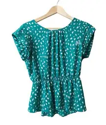 Y2K 2000’s LILY WHITE Women’s Floral Top Green Peplum Floral Size Small