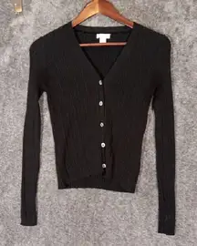 Sundance Black Button-Up Ribbed Cardigan Organic Cotton Long Sleeve Womens Pxs