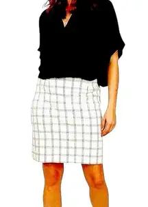 J Jill Stretch Knit Ivory Black Windowpane Pull On Skirt Women Size M