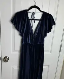 Jenny Yoo  BHLDN Ellis blue velvet maxi dress bridesmaid size 0 wedding guest