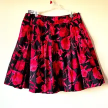 NWT New York & Co. Sz 12 Black Red Rose Floral Balloon Circle Skirt 100% Cotton