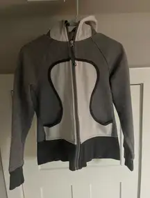 Gray and White Zip-Up Hoodie