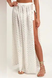 Lulus White Gold Polka Dot Cover Up Maxi Skirt Size S NWT