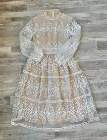 Ivy City Co Sicily Ivory Tan Lace Long Sleeve Lined M16