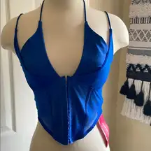 SHEIN Blue Camisole Corset with Plunging V-Neck and Spaghetti Straps