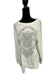 Style & Co Women's 3XL Beige Medallion‎ Embellished Long Sleeve Round Neck Top