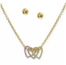 Charter Club  Gold-Tone Stud Earrings & Tri-Tone Heart Pendant Necklace Set 17"